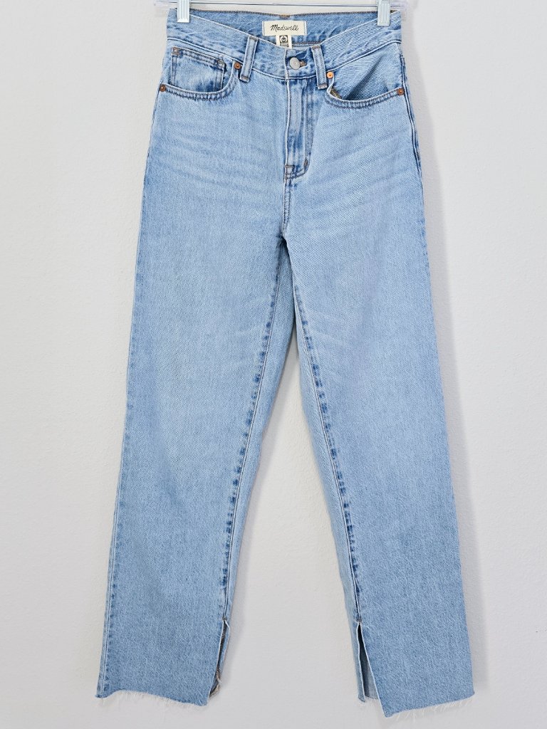 Madewell Baggy Straight Jeans 23 Light Wash Raw Hem Slit Nwt